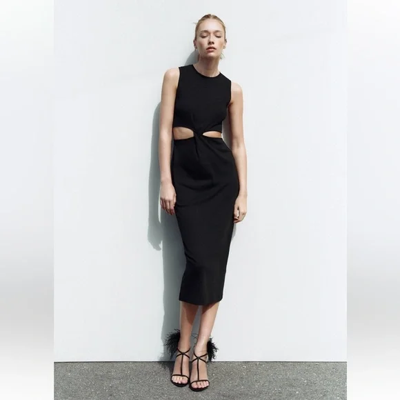 Zara | Dresses | Zara Knotted Rib Dress Black Size S New